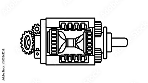 Mechanical Gearbox Component Technical Illustration.
