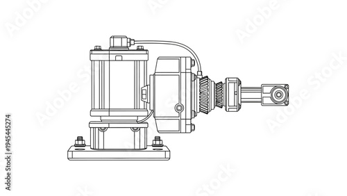 Industrial Electric Motor Technical Drawing Diagram.