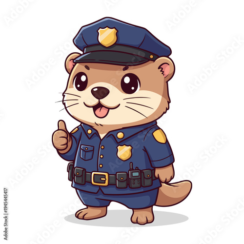 Cute Otter Police Officer Character Mascot Illustration