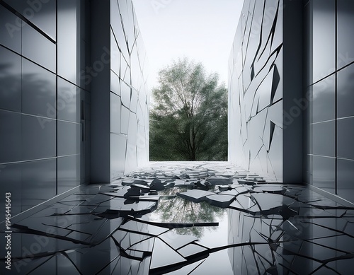 Wallpaper Mural facing chronic instability reflections in a shattered mirror in a minimalist space Torontodigital.ca