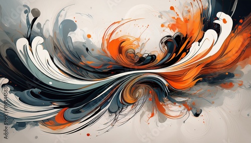 Wallpaper Mural abstract brushstroke swirls and expressive ink splatters create a dynamic artistic and flowing design with a traditional calligraphic aesthetic Torontodigital.ca