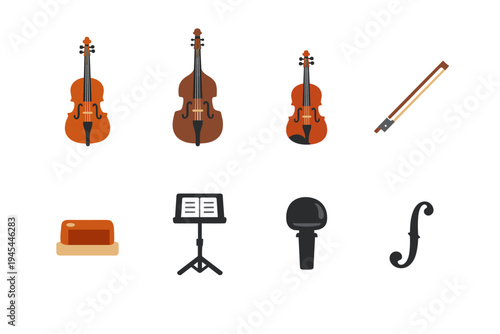 Collection of musical instruments and accessories, flat design icons