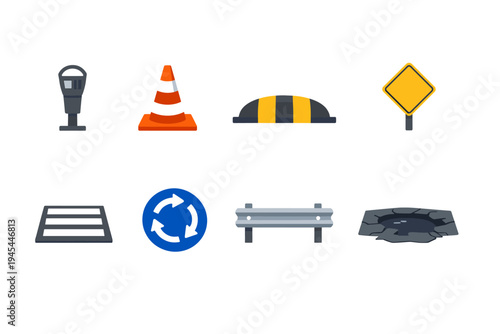 Collection of road safety and traffic control elements for urban environments