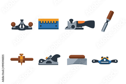 Collection of carpentry tools including planes, chisels, and marking gauges