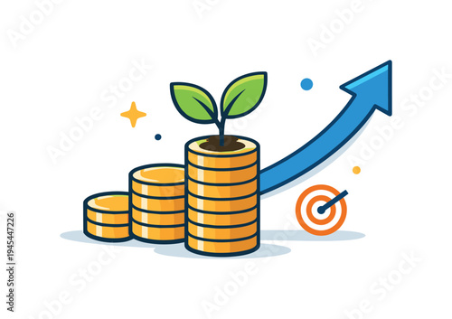 Long term financial growth and smart investment planning helping individuals build stability and future security through disciplined money management, a small plant growing from a stack of