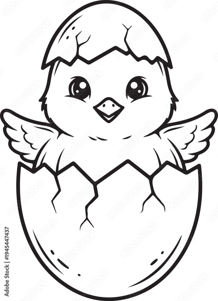 Obraz premium Chick hatching line art vector illustration on white background