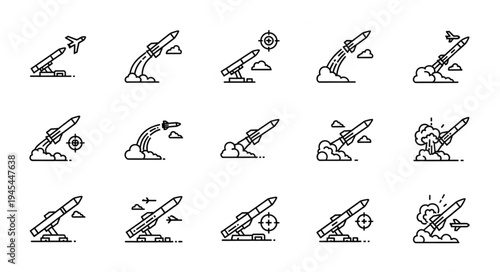 Rocket Launch Sequence Icons Set.