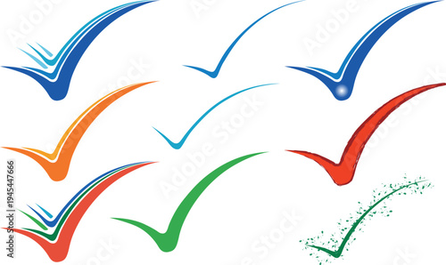 A collection of colorful check mark icons in various shades and styles