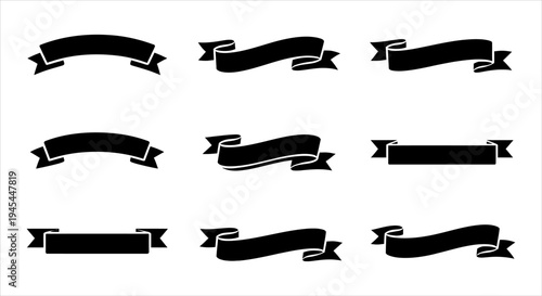 Versatile Black Ribbon Banners Set for Design Projects and Decorations Collection