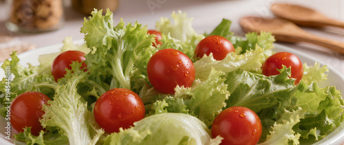 Wallpaper Mural Fresh vegetable salad with lettuce, tomatoes and cucumbers close-up. Suitable for banner, menu, healthy eating article, restaurant advertising, and food websites.
 Torontodigital.ca