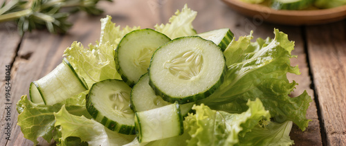 Wallpaper Mural Fresh vegetable salad with lettuce, tomatoes and cucumbers close-up. Suitable for banner, menu, healthy eating article, restaurant advertising, and food websites.
 Torontodigital.ca