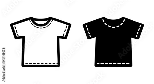 Minimalist t-shirt outline and filled silhouette icons for fashion design projects