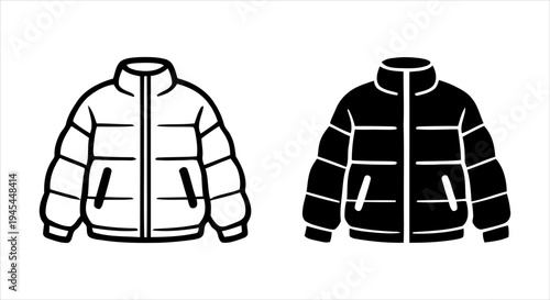 Set of Minimalist Puffer Jacket Icons for Winter Apparel and Fashion Designs