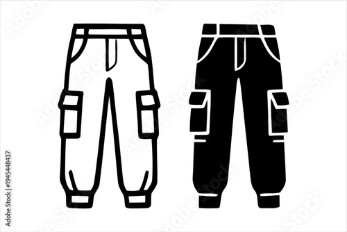 Cargo pants and trousers isolated on white and black background icon