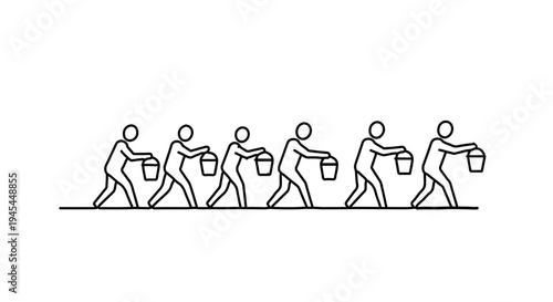 People working together in cooperation carrying buckets in a continuous line