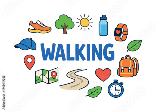 Healthy outdoor walking and active lifestyle focused on simple daily movement, enjoying fresh air, and maintaining physical wellbeing through accessible exercise routines. WALKING central