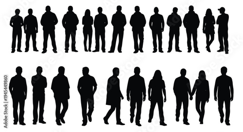 Diverse Group of People Silhouettes Standing Together.