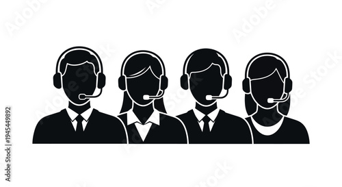 Customer Service Team Silhouette with Headsets.