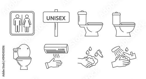 Set of Public Restroom and Personal Hygiene Line Icons