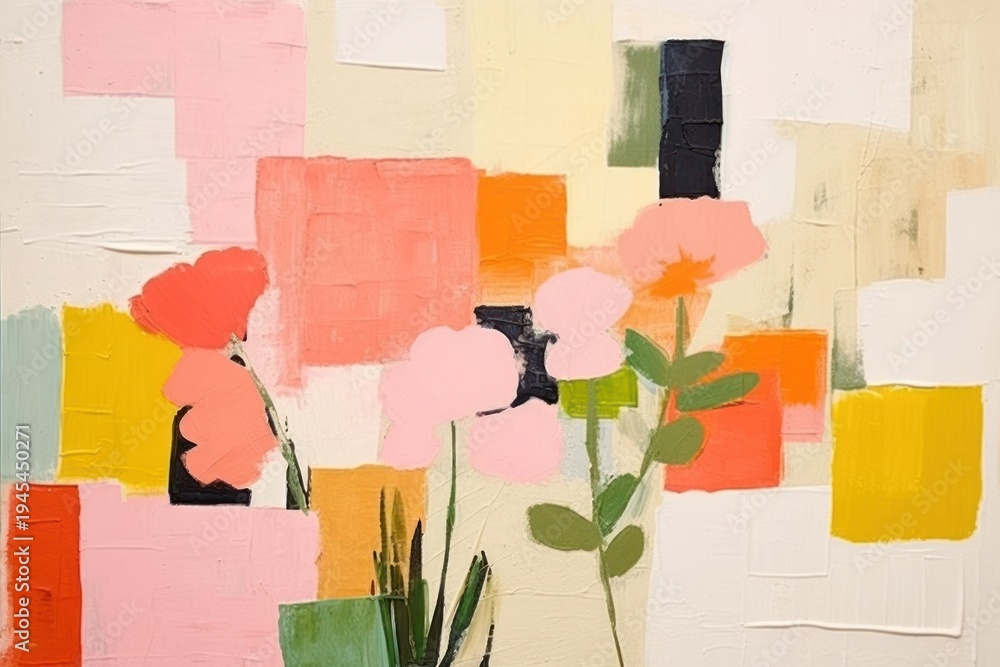 Naklejka premium Abstract spring garden ripped paper art painting collage.