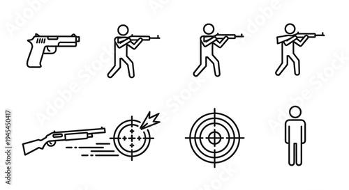 Collection of Shooting Range and Firearm Line Icons