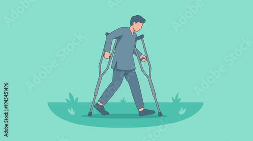 Man Walking with Crutches Illustration