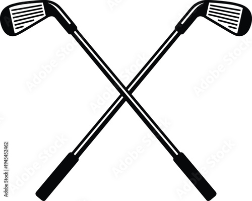 Crossed golf clubs silhouette sports equipment icon golfing tournament game leisure activity symbol isolated black vector illustration