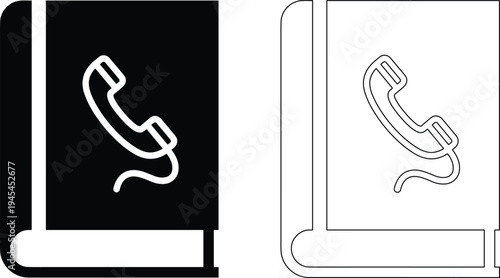 Telephone directory book icon with handset symbol vector illustration representing contact list phonebook communication support service and calling concept