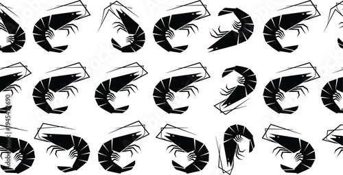 Shrimp seafood silhouette icon set isolated on white background, fresh prawn crustacean collection for restaurant menu food illustration design