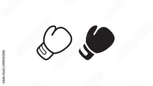 Boxing gloves line art and filled icon set with simple curves for sporty or combat concepts featuring fight, punch, sport with equipment and training