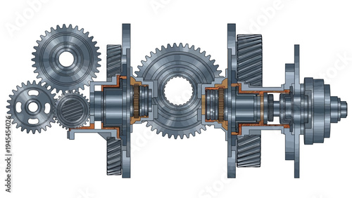 Mechanical Gears and Shafts Assembly.