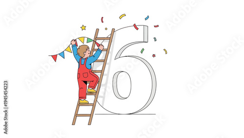 Man Celebrating Sixtieth Birthday on Ladder.