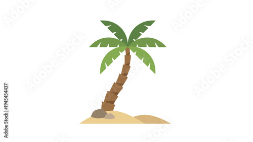 Minimalist vector illustration of a single palm tree on sandy beach island.