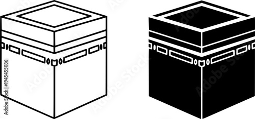 Holy Kaaba Mecca Silhouette Icon Set - Islamic Pilgrimage Hajj and Umrah Minimalist Vector Design