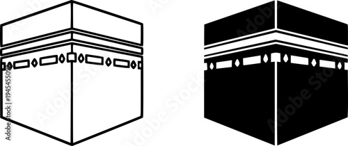 Holy Kaaba Mecca Silhouette Icon Set - Islamic Pilgrimage Hajj and Umrah Minimalist Vector Design