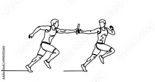 Two male runners passing a baton in a relay race illustration

