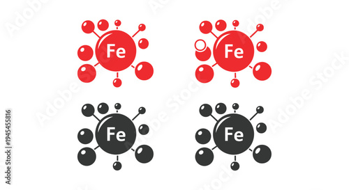 Iron element Fe vector graphic illustration of atomic molecule structure design.