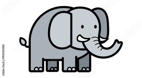 Cartoon Gray Elephant Illustration Side View.