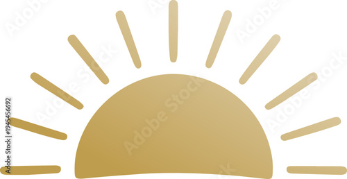 Golden Minimalist Sunset Icon. Hand Drawn Simple Sunrise Emblem. 
