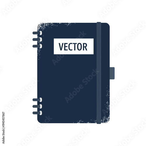 Dark blue notebook with elastic band and label 'Vector'