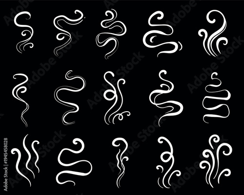 Set of hand drawn vector steam or smoke shapes