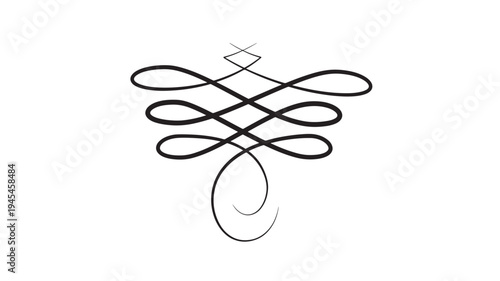 Ornamental flourish black abstract design with elegant curves and loops on white background, symbolizing artistry and decoration.