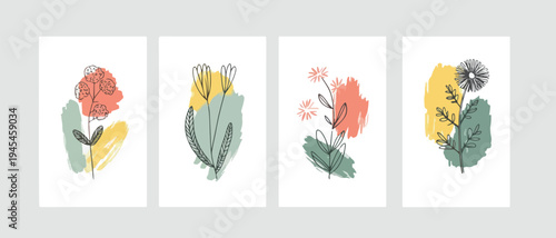 Abstract colorful vector background with floral nature elements and modern house illustration design