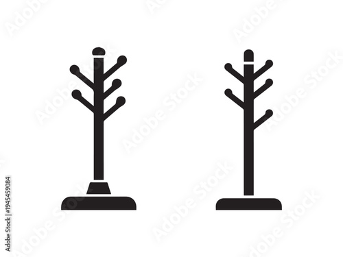 Two black coat rack icons with multiple hooks on white background for organization and storage  simple design