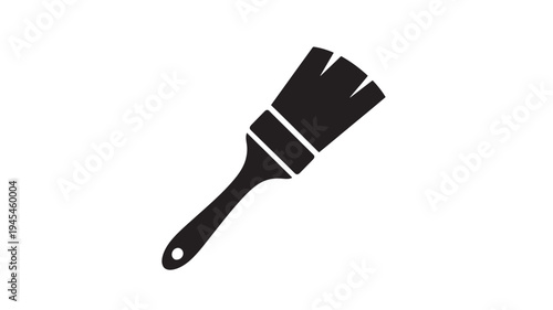 Paintbrush silhouette icon with a simple black design and a hole in the handle for hanging. featuring white, tool, art with craft and painting