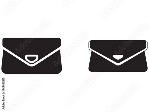 Two black envelopes with white outlines and clasps on a white background  simple icons
