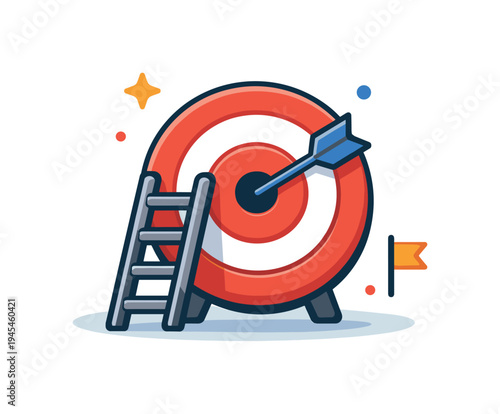 Personal goal setting and structured life planning supporting steady progress toward meaningful achievements and future milestones, a small ladder leaning against a target with a centered