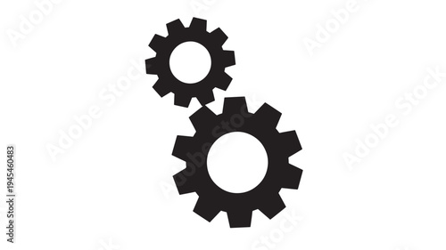 Gears meshed together in black silhouette on a clean white background, symbolizing industry and teamwork.