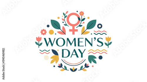 Modern minimalist vector illustration for Women's Day celebration. Abstract floral design with a prominent female symbol, perfect for greetings, banners, and digital media