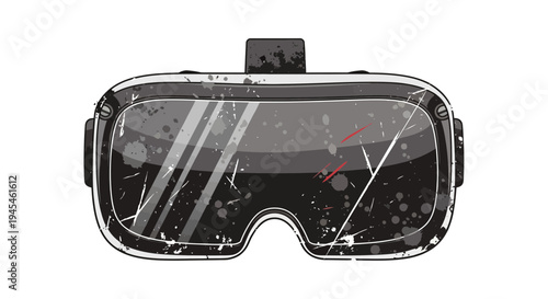 Virtual reality headset with scratches and splatters
